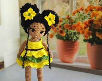 Amigurumi Dark Skin Doll, Crochet Black Doll, Crochet Doll for Sale, Amigurumi doll Finished, Amigurumi black doll,afrikan dolls, crochet