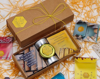 Indulge in the Magic of Books - Personalized Tea and Candle Gift Set for Literature Lovers - A Perfect Gift for Your Bestie - Yellow