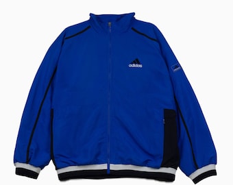 Adidas Vintage Corporate Logo Line Jacke - Größe 7/L - Blau/Weiß/Schwarz