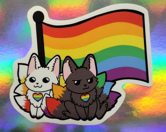 Pride Fox Flag, Zing y Zang pegatina impermeable o imán