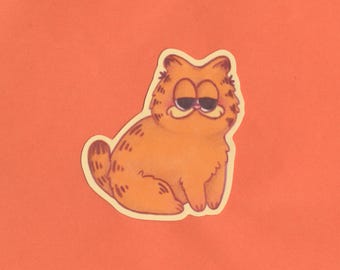 Funny Orange Cat Sticker - Water Resistant Handmade Stationery
