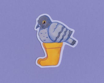 面白い長靴をはいた鳩のステッカー - 耐水性ハンドメイドアート
