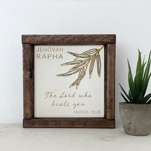 Scripture Framed Wall Art - Jehovah Rapha - The Lord who heals - Simple Home Decor - Names of God - Housewarming Gift - Small Sign -Handmade