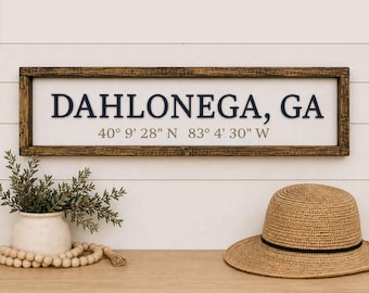 Custom City State Coordinates Sign: Personalized Latitude Longitude Art (24”x6”)