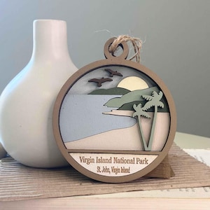 Virgin Island National Park Ornament: Hand-Painted Birch Wood Souvenir