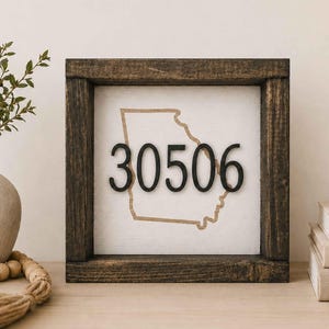 Personalized Zip Code Sign: Custom Hometown Decor, Framed Wood Sign