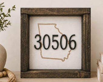 Personalized Zip Code Sign: Custom Hometown Decor, Framed Wood Sign