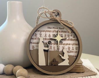 The First Noel Wood Nativity Ornament, Sheet Music, Wood magnet