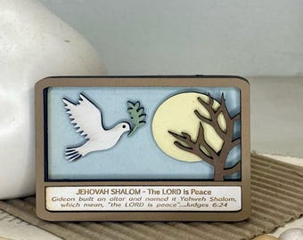 Jehovah Shalom Magnet: Dove Mini Framed Wood Sign