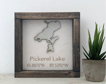 Personalized Lake Sign - Custom Lake Coordinates - Custom Wood Lake Sign - Small Lake Sign - Custom Lake Map - Lake Map - Lake Shelf Sitter