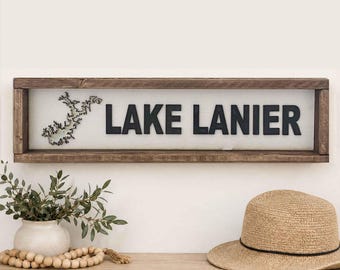 Custom Lake Name Sign: 3D Wood Lake Map Art