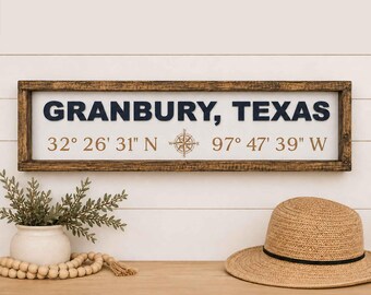 Custom City Coordinates Sign: Personalized Home Decor (24”x6”)