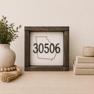 Personalized Zip Code Sign: Custom Hometown Decor, Framed Wood Sign
