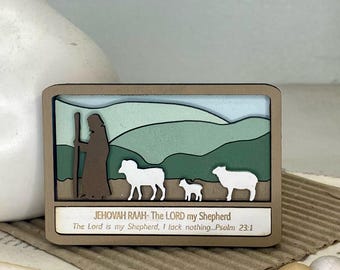 Jehovah Raah Wood Magnet: Psalm 23, The Lord is my Shepherd