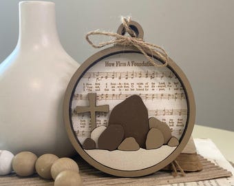 How Firm A Foundation, Hymn Ornament, Wood Gift Tag, Magnet