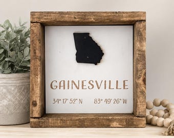Custom City State Coordinate Sign - Anniversary, Housewarming Gift (7"x7")