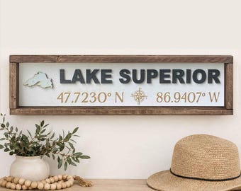 Custom Lake Coordinates Sign: 3D Wood Lake Art