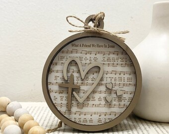What a Friend we have in Jesus Hymn Lyric Ornament: Laser Engraved Wood Keepsake, Magnet