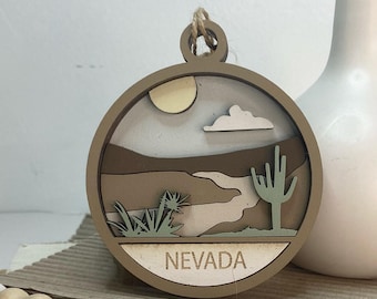 Nevada State Gift Tag - State Ornament - Wood Keepsake Ornament - 3D Scenic Christmas Ornament - Laser Engraved - Home Ornament
