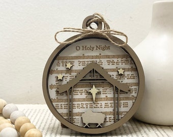 O Holy Night Ornament: Laser Engraved Wood Hymn Gift Tag, Wood Magnet