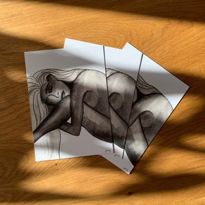 Cartes postales Aquarelle Femme Câlin