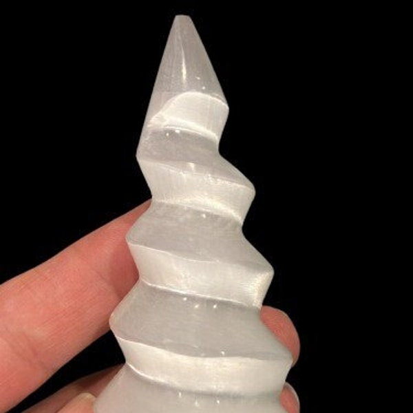 Selenite spiral tower 4" twisted Natural Carved Crystal tower Spiral Heal Energy Selenite Unicorn Horn Crown Chakra, Unicorn Spiral, Swirl