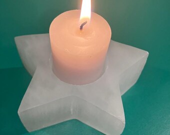 White Selenite Star Candle Holder 3.5" Crystal Decor Hand Carved Crystal Votive Holder Celestial Dreams Magical Home Decor for Starry Nights