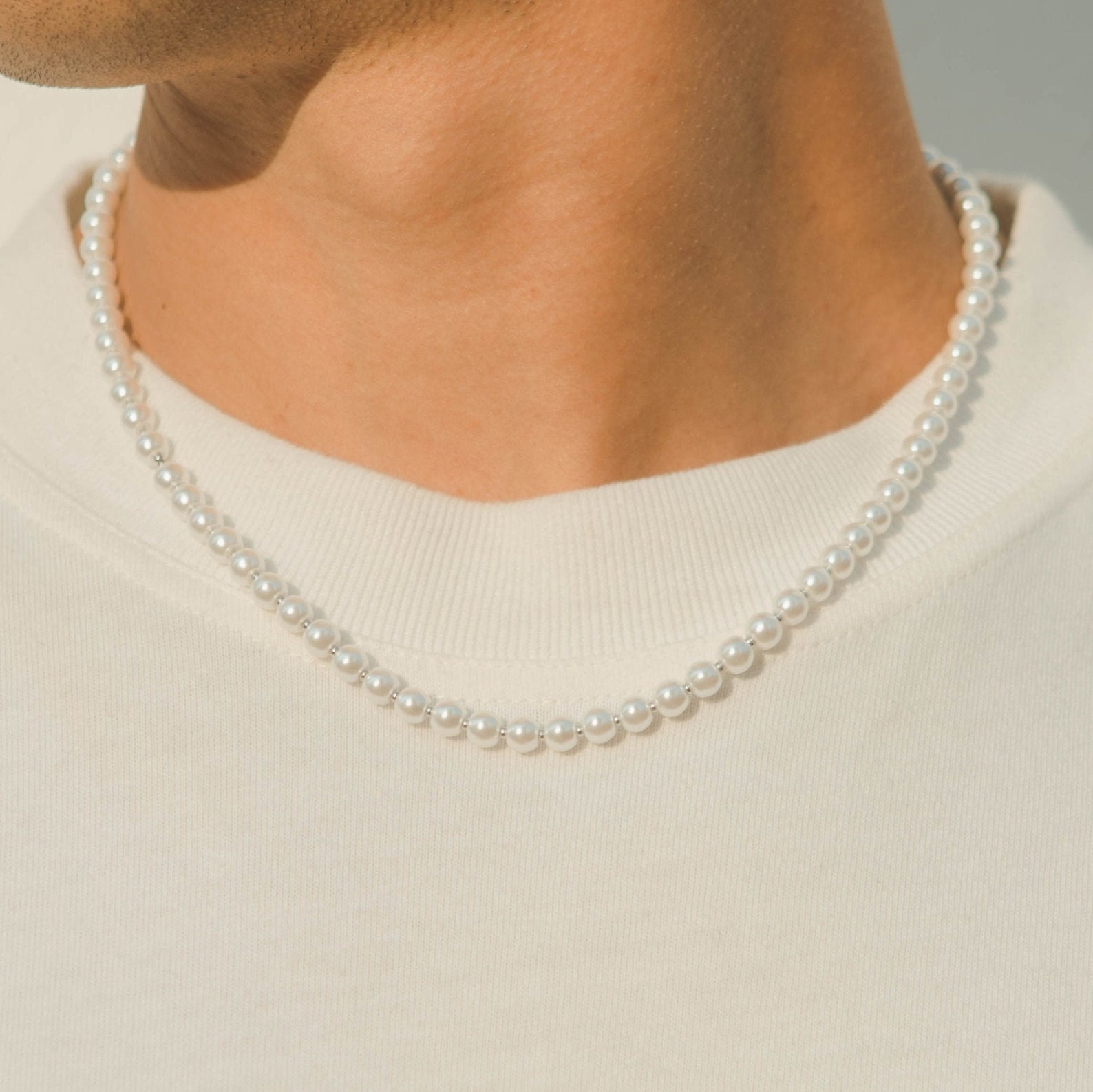 Pearl Necklace for Men Mens Pearl Necklace Chain 6mm Pearl Etsy