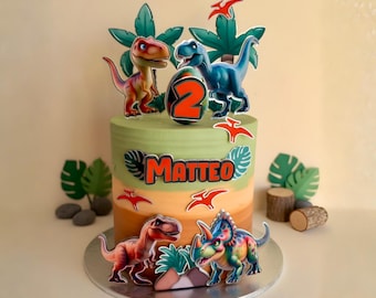 Dinosaur Cake Topper with Name & Age – 3D Dino Birthday Party Decor