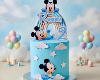 Baby Mouse Theme Cake Topper blue Black Yellow | Cartoon Ears Birthday Party Decor
