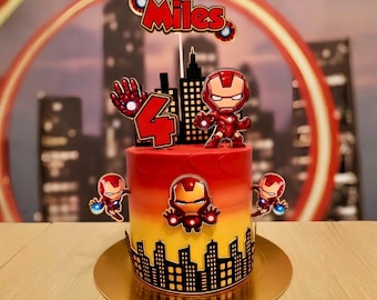 Personalized Iron-Man Cake Topper: Superhero Birthday Party Decoration
