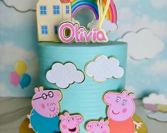 Personalized Pink Pig Birthday Cake Topper – Custom Name Party Decoration