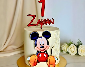 Mouse Theme Cake Topper Red Black Yellow | Cartoon Ears Birthday Party Decor