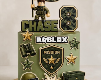 Military Cake Topper Personalised  | Army Birthday Decoration | Gamer Party Cake Topper | Custom Name & Age | Camouflage Theme