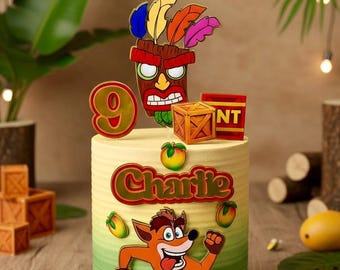 90s Game Cake Topper – Personalized Jungle Adventure Birthday Decoration