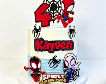 Superhero Cake Topper Personalised – Spider Amazing Friends Inspired Birthday Cake Decoration, Custom Name Party Topper