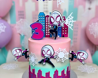 Personalized Ghost Spider Cake Topper: Superhero Birthday Party Decoration