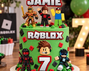 Ensemble de décorations personnalisées pour gâteau d'anniversaire sur le thème des jeux vidéo, avec nom et âge, idéal pour une fête d'anniversaire sur ce thème.