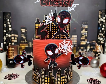 Personalized Spin Spider-Man Miles Morales Cake Topper: Superhero Birthday Party Decoration