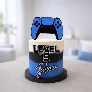 Personalised Gaming Cake Topper Set, Gamer Birthday Cake Decorations, Game Controller, Level Up Name and Age Cake Charm