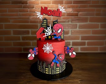Superhero Cake Topper Personalised – Spider Inspired Birthday Cake Decoration, Custom Name Party Topper