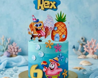 Personalized Yellow Sponge Birthday Cake Topper Under The Sea Party