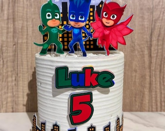 Personalized Heroes masks Cake Topper: Superhero Birthday Party Decoration