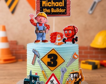 Construction Birthday Cake Topper | The Builder Theme Cake Decorations | Personalized Birthday Party Decor