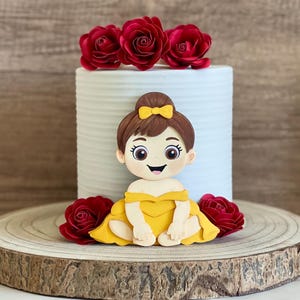 Decorazione per torta "La Bella e la Bestia" - Belle Bambina - Decorazione per il primo compleanno - Decorazione per torta per bambina - Decorazione per torta a strati di carta Disney