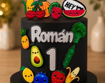 Personalised Tutti Frutti Birthday Cake Topper, Custom Name Age Decoration