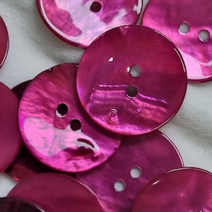 Boutons en nacre rose foncé vif - Finition laquée - Plusieurs tailles (0,59" - 0,7" - 0,87")