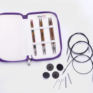 KnitPro Symfonie Interchangeable Circular Needle Starter Set 5&quot;– 3 Pairs of Wood Tips + Cables + Accessories