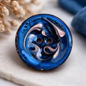50mm (2 inc) Coconut Shell Blue Button – Handcrafted Natural Button – Large Decorative Button for Coats, Bags & Knitting Projects