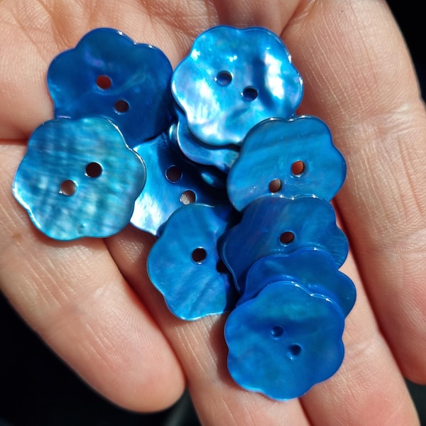 Boutons floraux en nacre bleue avec finition laquée (0,6"-0,79 inc -1")